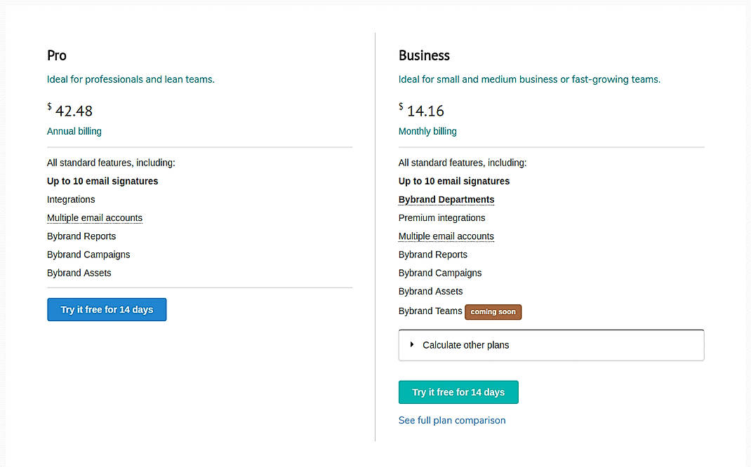 Pricing screenshot