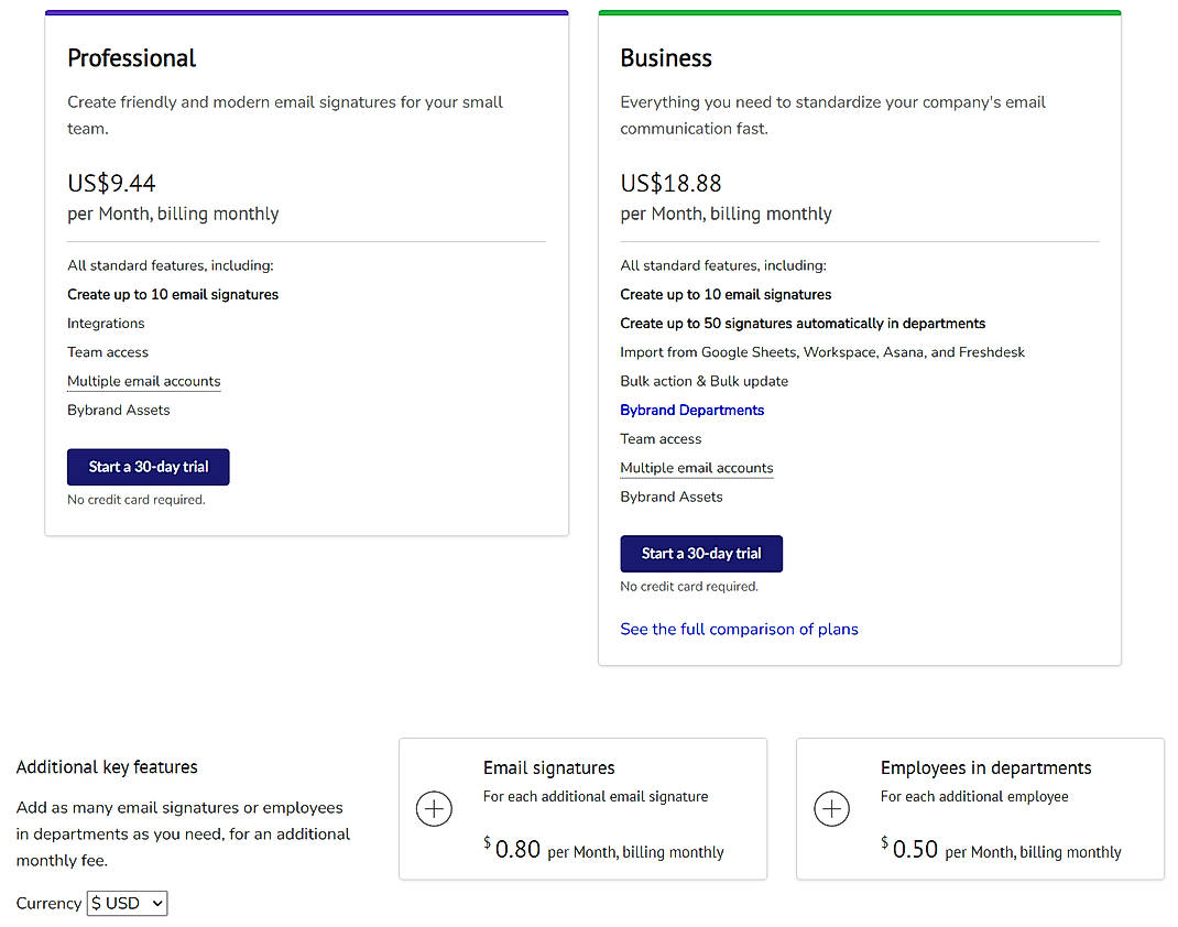Pricing screenshot