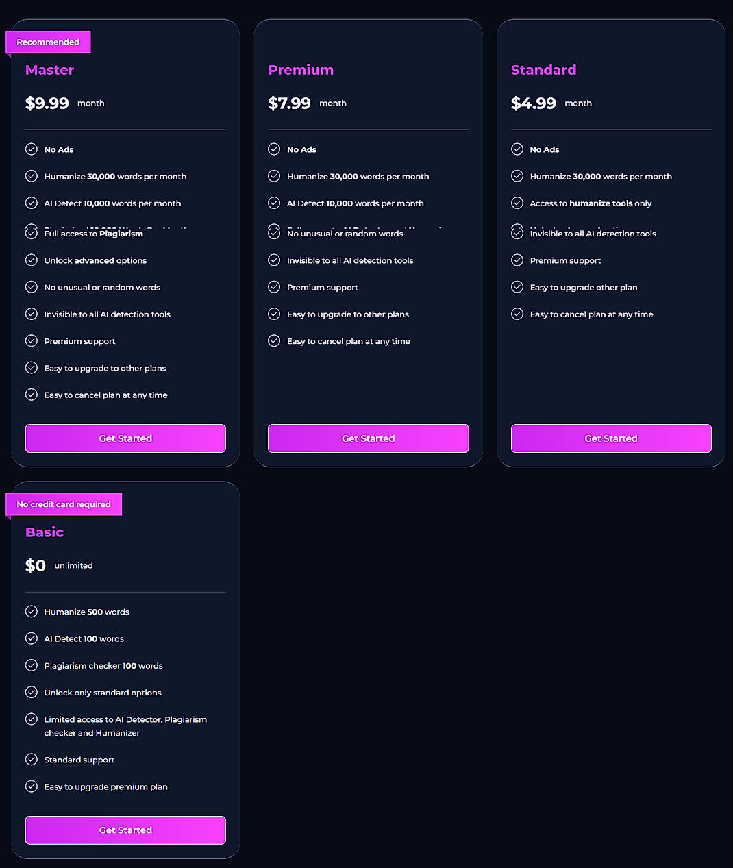 Pricing screenshot