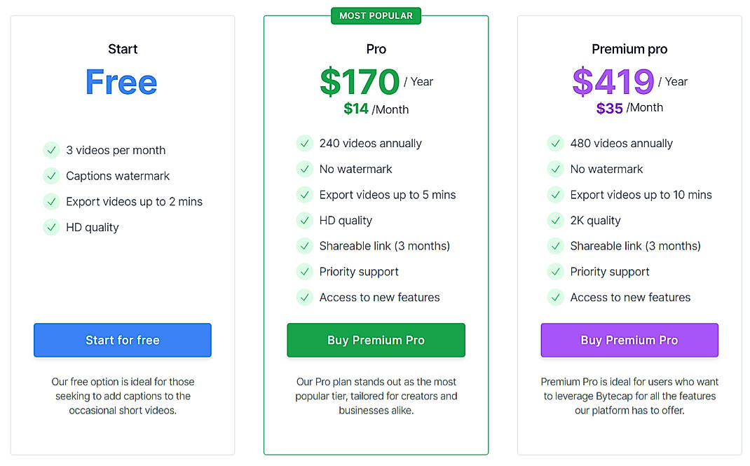 Pricing screenshot
