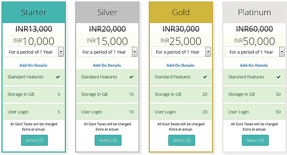Pricing screenshot