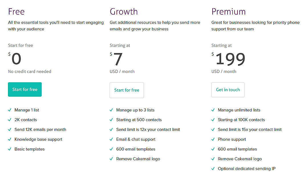 Pricing screenshot