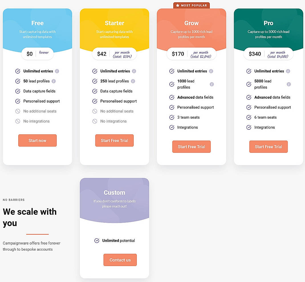Pricing screenshot