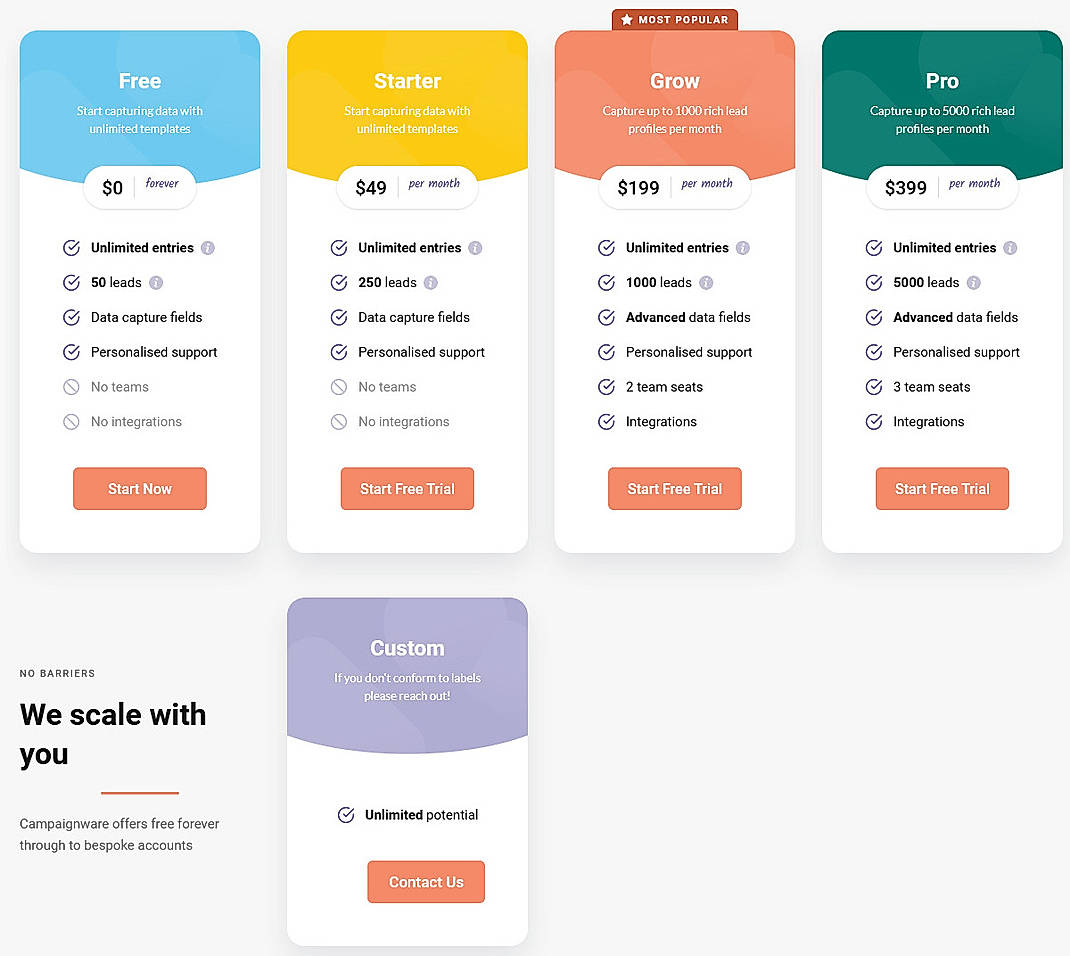 Pricing screenshot