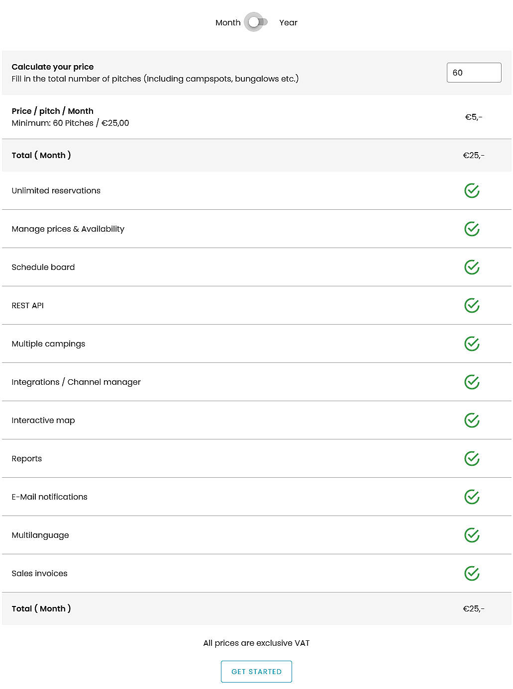 Pricing screenshot