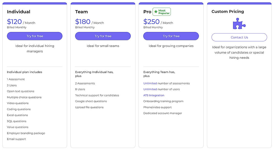 Pricing screenshot