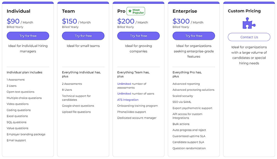 Pricing screenshot