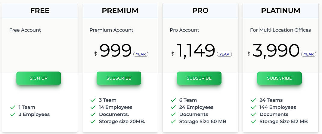Pricing screenshot
