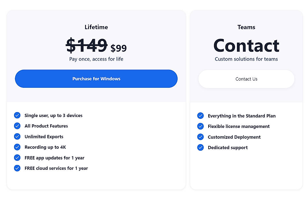 Pricing screenshot
