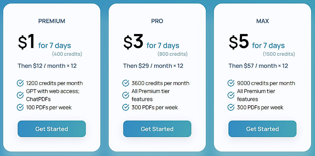 Pricing screenshot