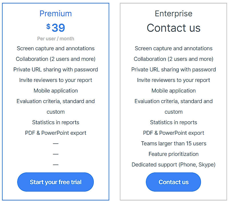 Pricing screenshot