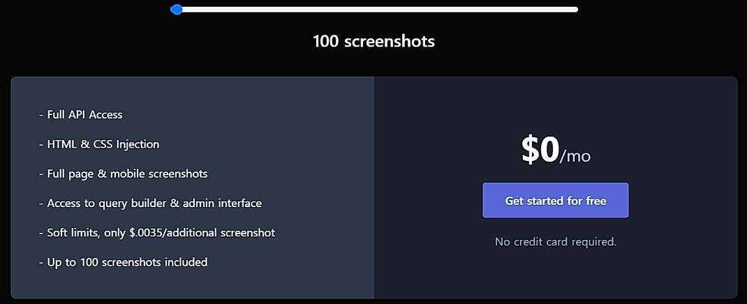 Pricing screenshot