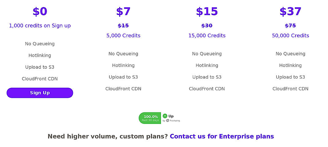 Pricing screenshot