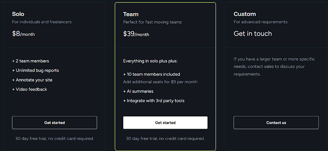 Pricing screenshot