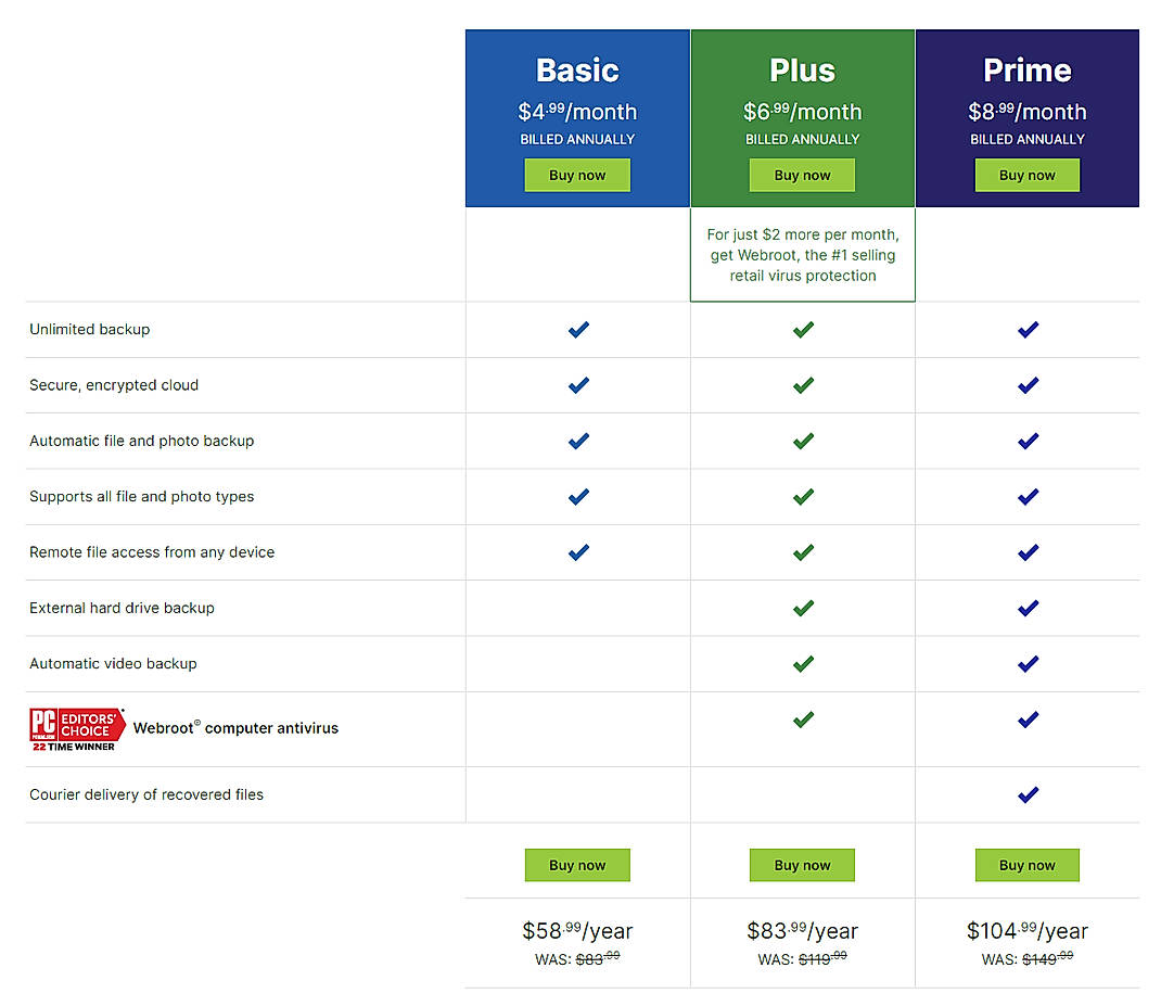Pricing screenshot