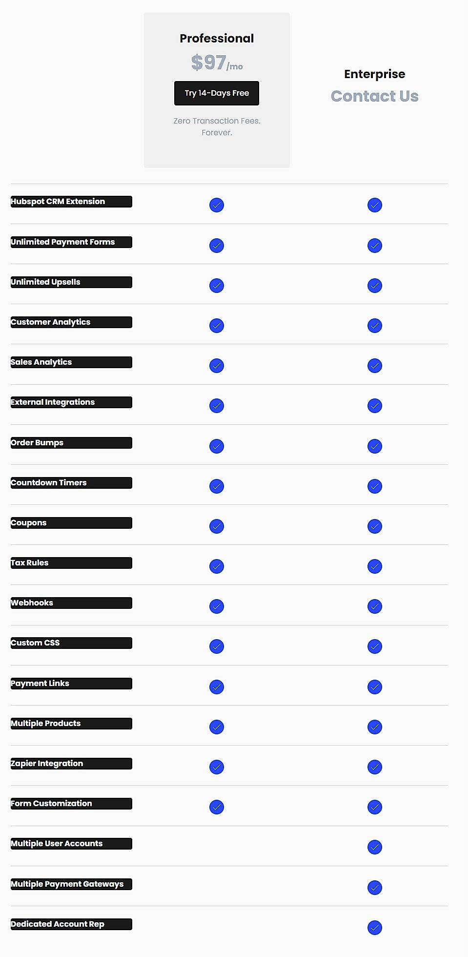 Pricing screenshot