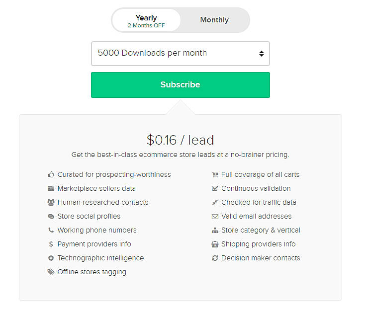 Pricing screenshot