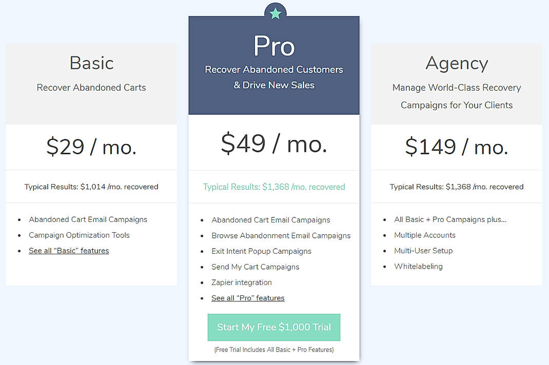 Pricing screenshot