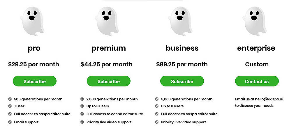 Pricing screenshot