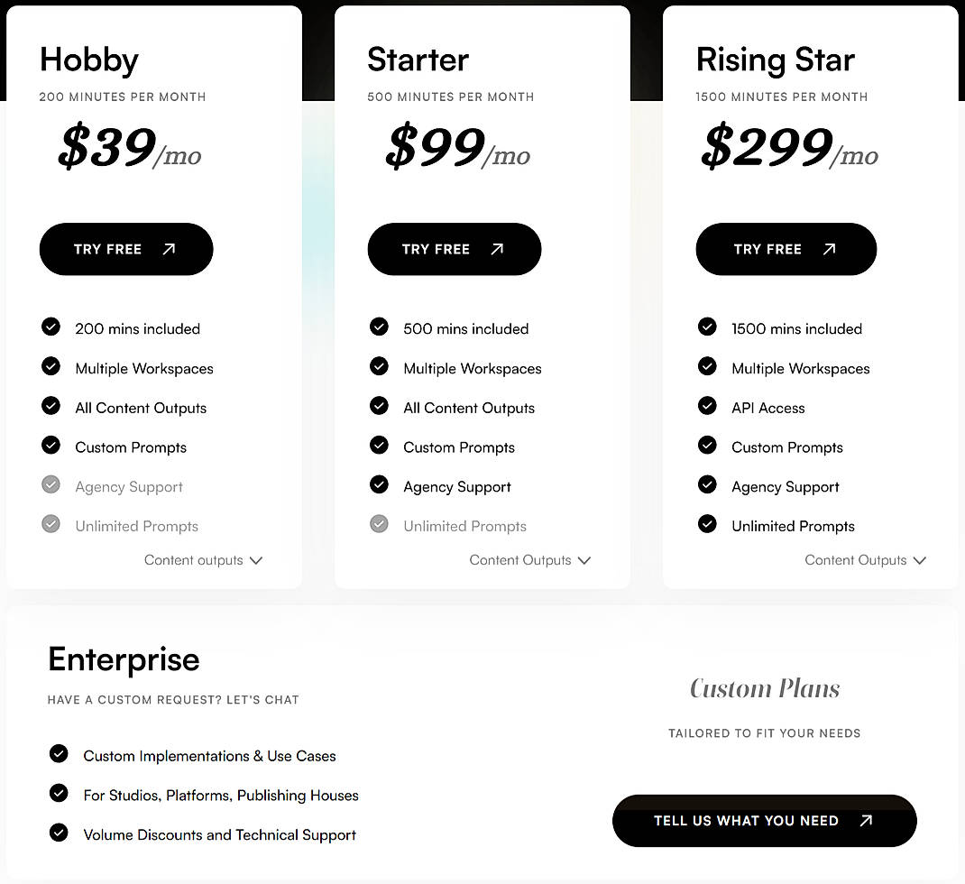 Pricing screenshot