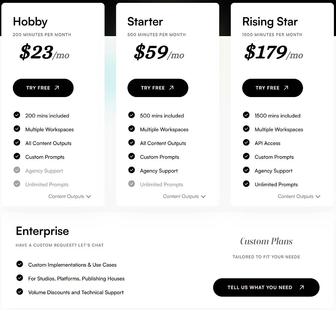 Pricing screenshot