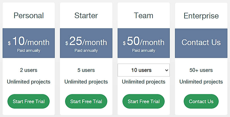 Pricing screenshot