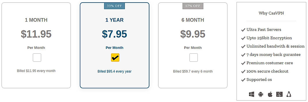 Pricing screenshot