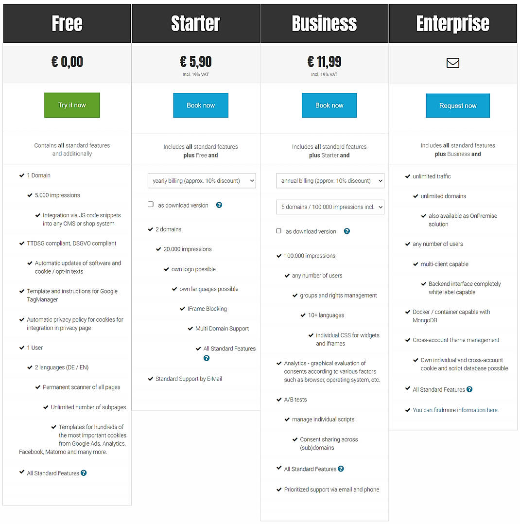 Pricing screenshot