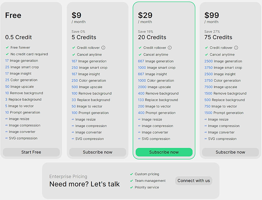 Pricing screenshot
