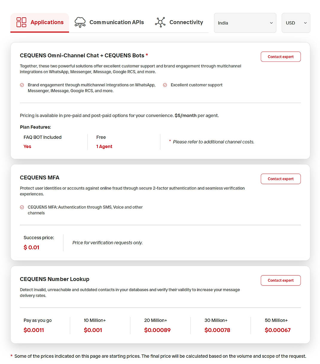 Pricing screenshot