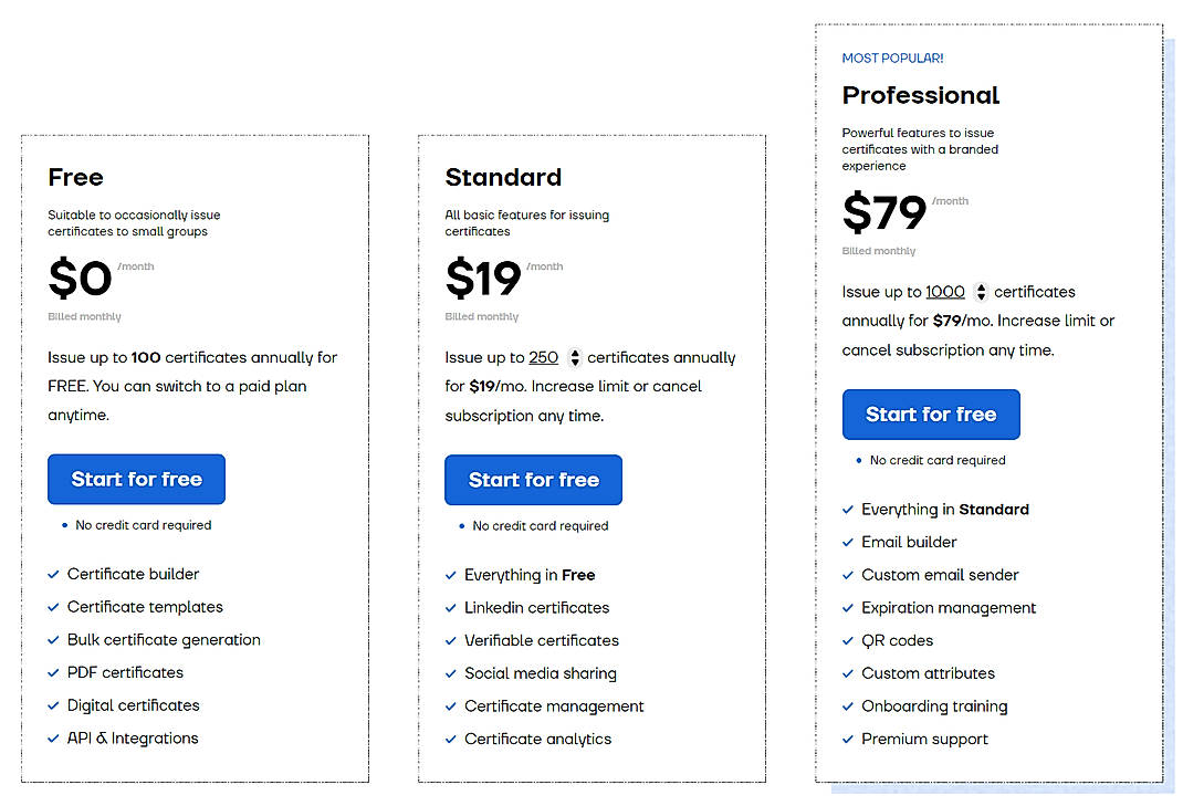 Pricing screenshot
