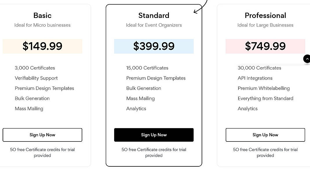 Pricing screenshot