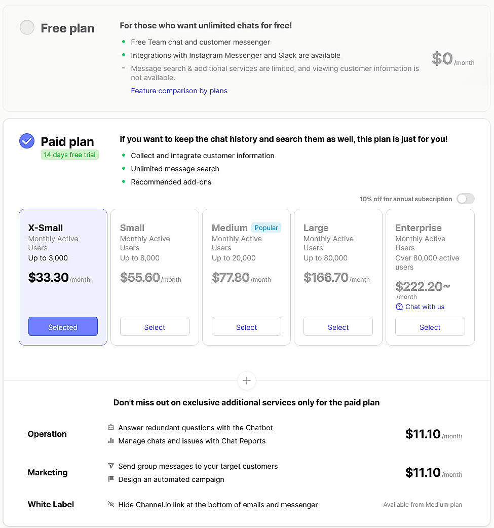 Pricing screenshot