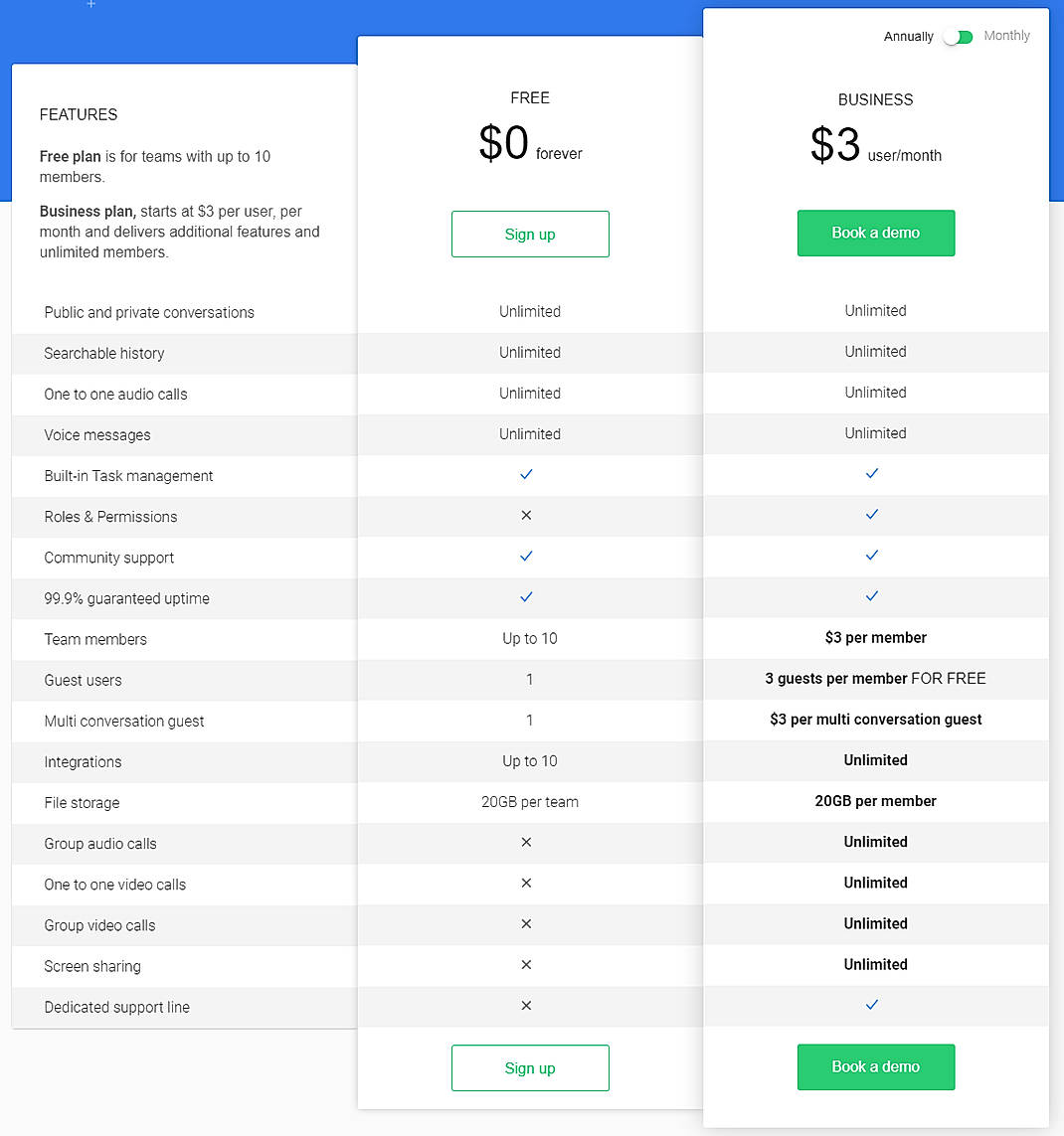 Pricing screenshot