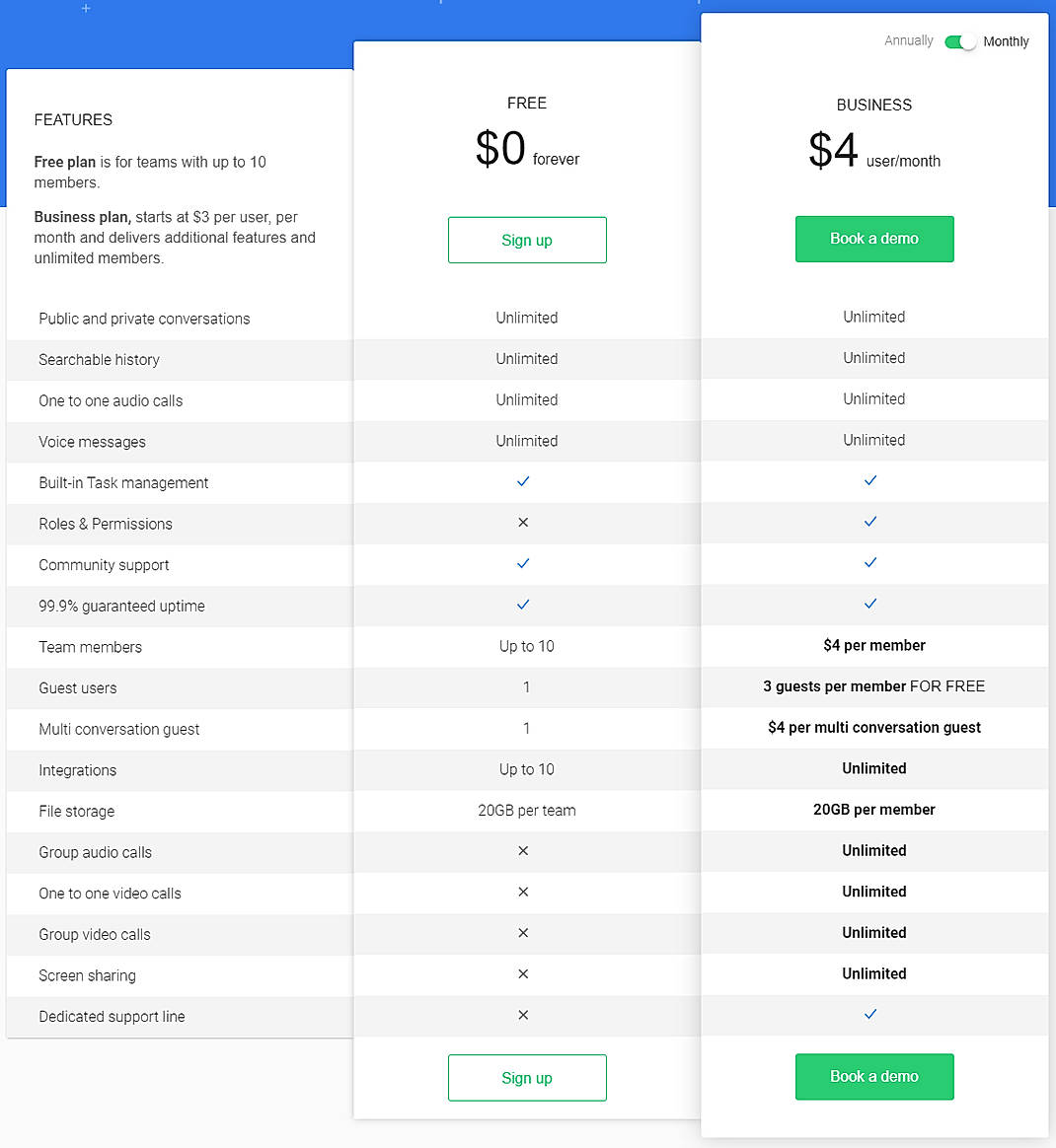 Pricing screenshot