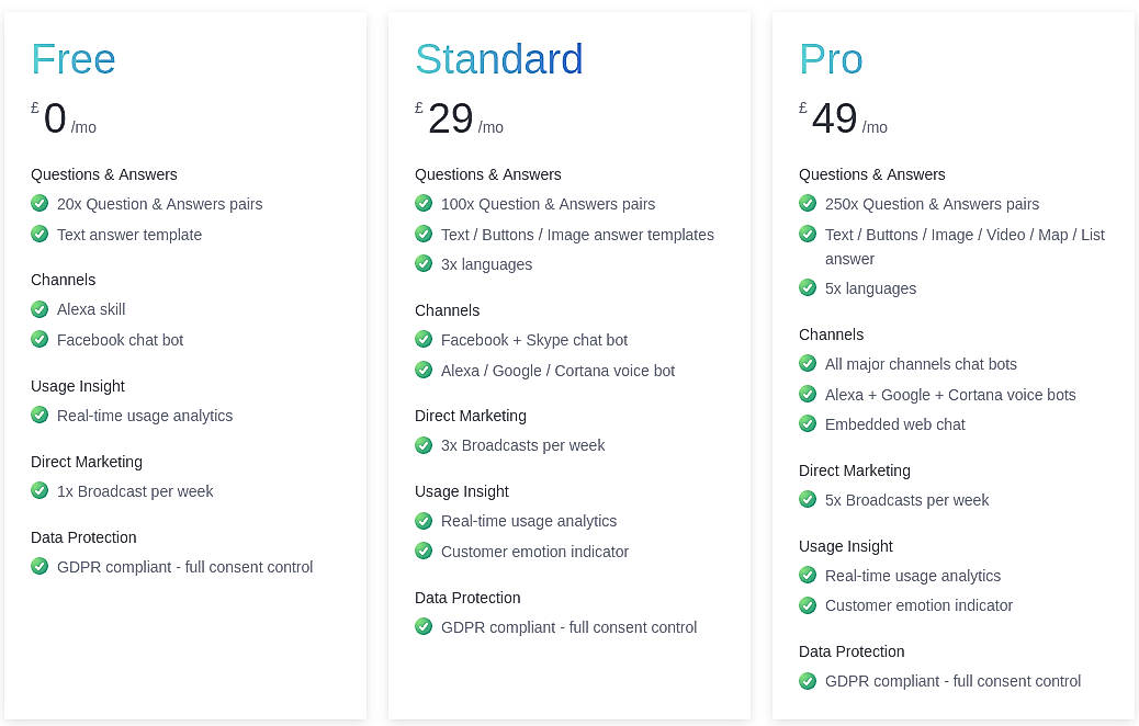 Pricing screenshot