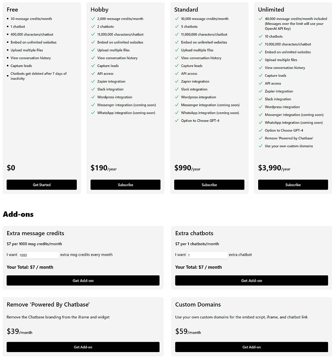Pricing screenshot
