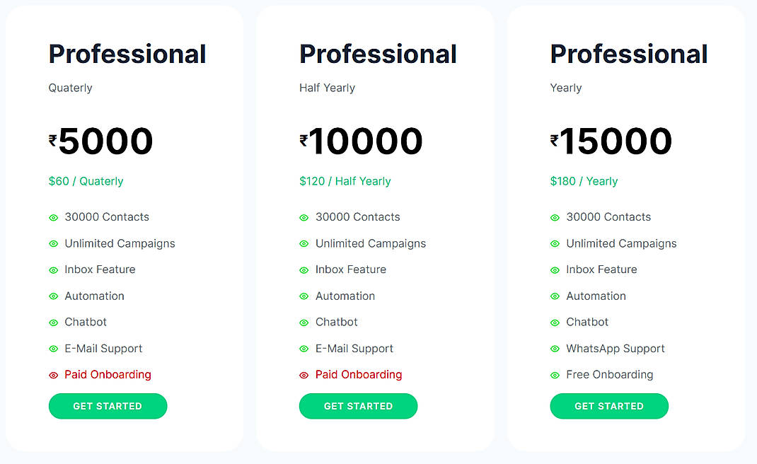 Pricing screenshot