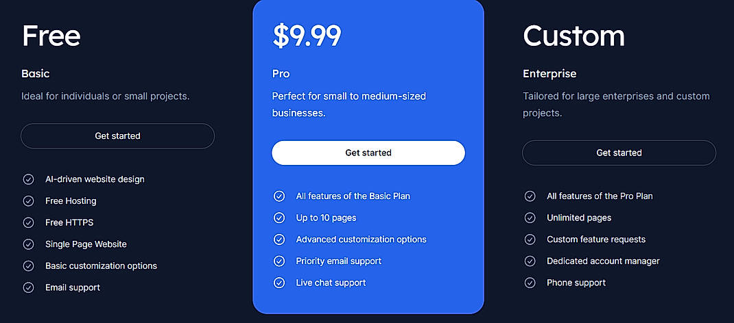 Pricing screenshot
