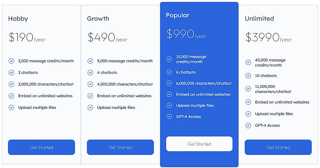 Pricing screenshot