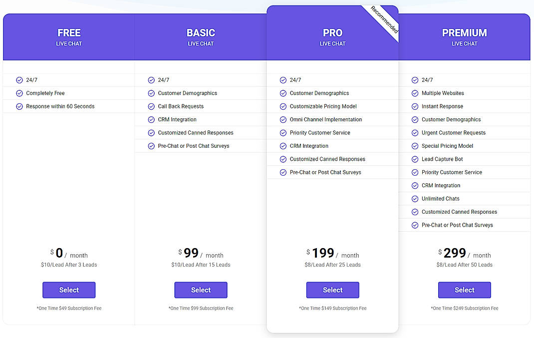 Pricing screenshot