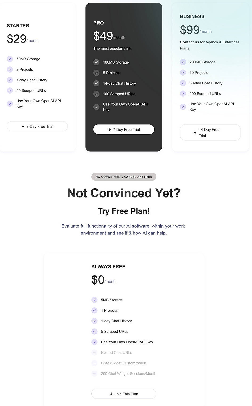 Pricing screenshot