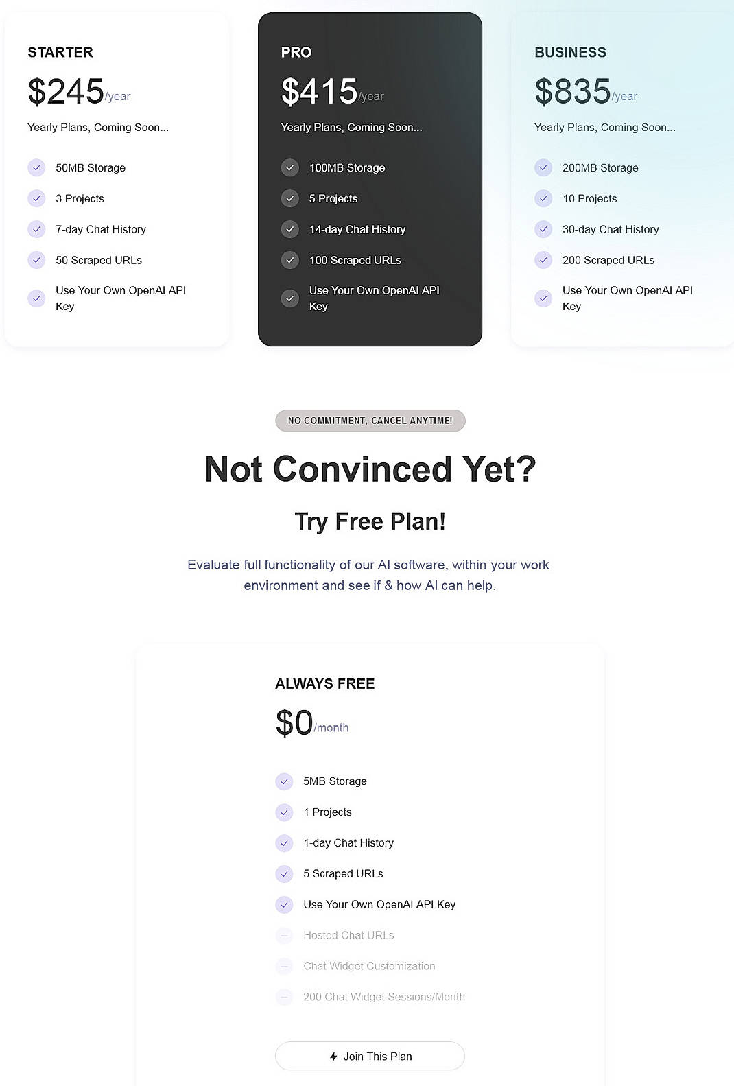Pricing screenshot