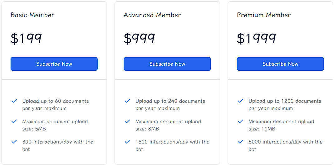 Pricing screenshot