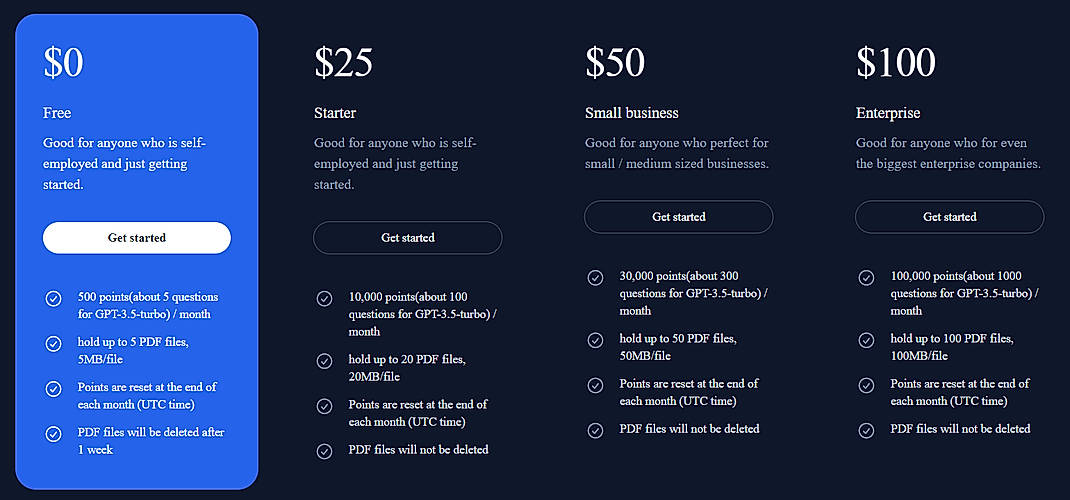 Pricing screenshot