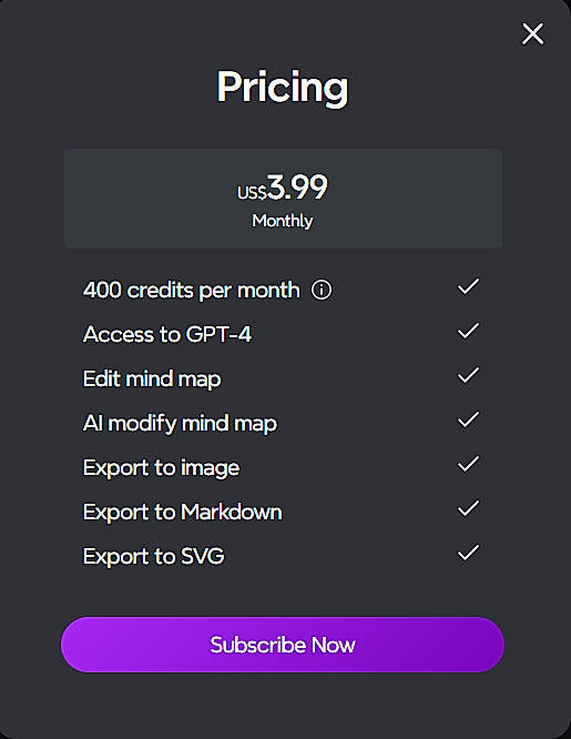 Pricing screenshot
