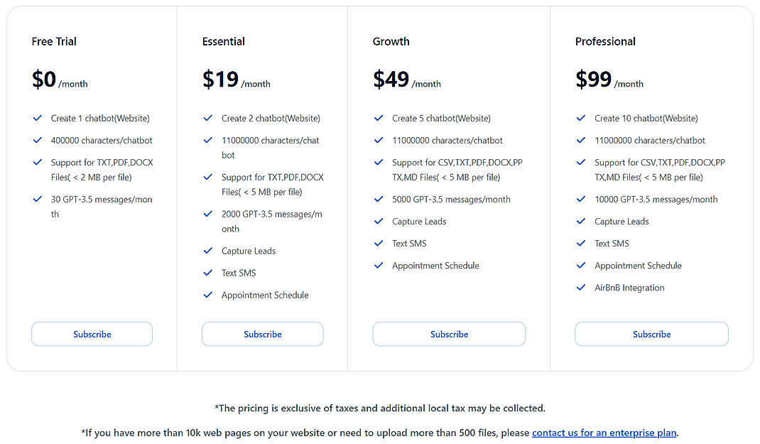 Pricing screenshot