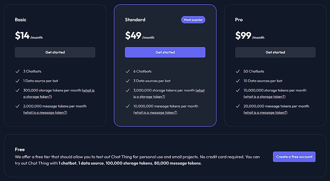 Pricing screenshot