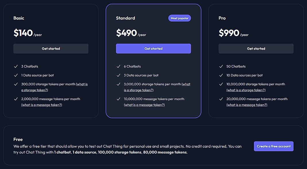 Pricing screenshot
