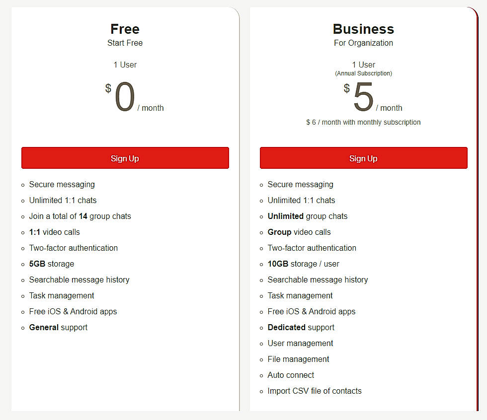 Pricing screenshot